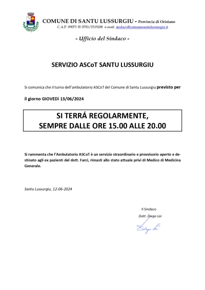 Ambulatorio ASCoT - conferma attivit&agrave; del 13-06-2024