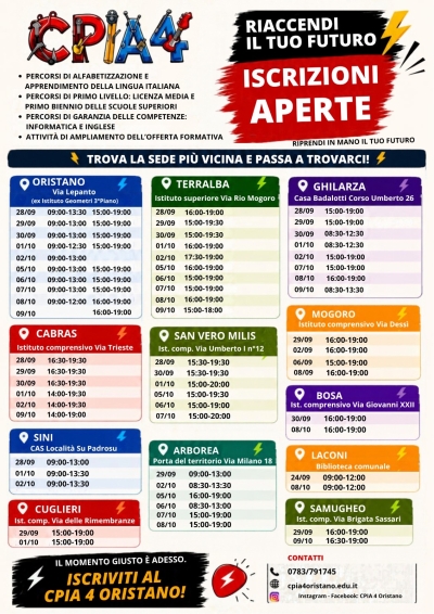 CPIA 4 di Oristano (Centro Provinciale Istruzione per gli Adulti)  - iscrizioni aperte per l'a.s. 2026/2027