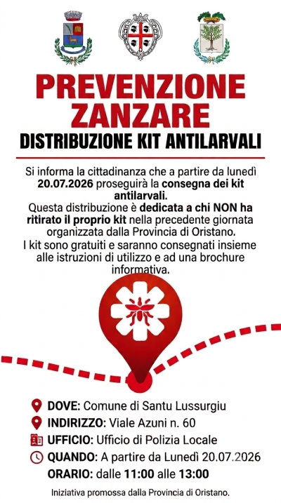 Consegna Kit Antilarvali per la prevenzione e contrasto alla proliferazione delle zanzare - A partire dal 20.07.2026