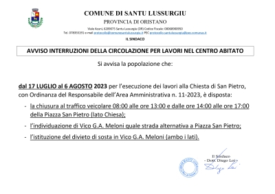 INTERRUZIONE DELLA CIRCOLAZIONE PER LAVORI IN PIAZZA SAN PIETRO